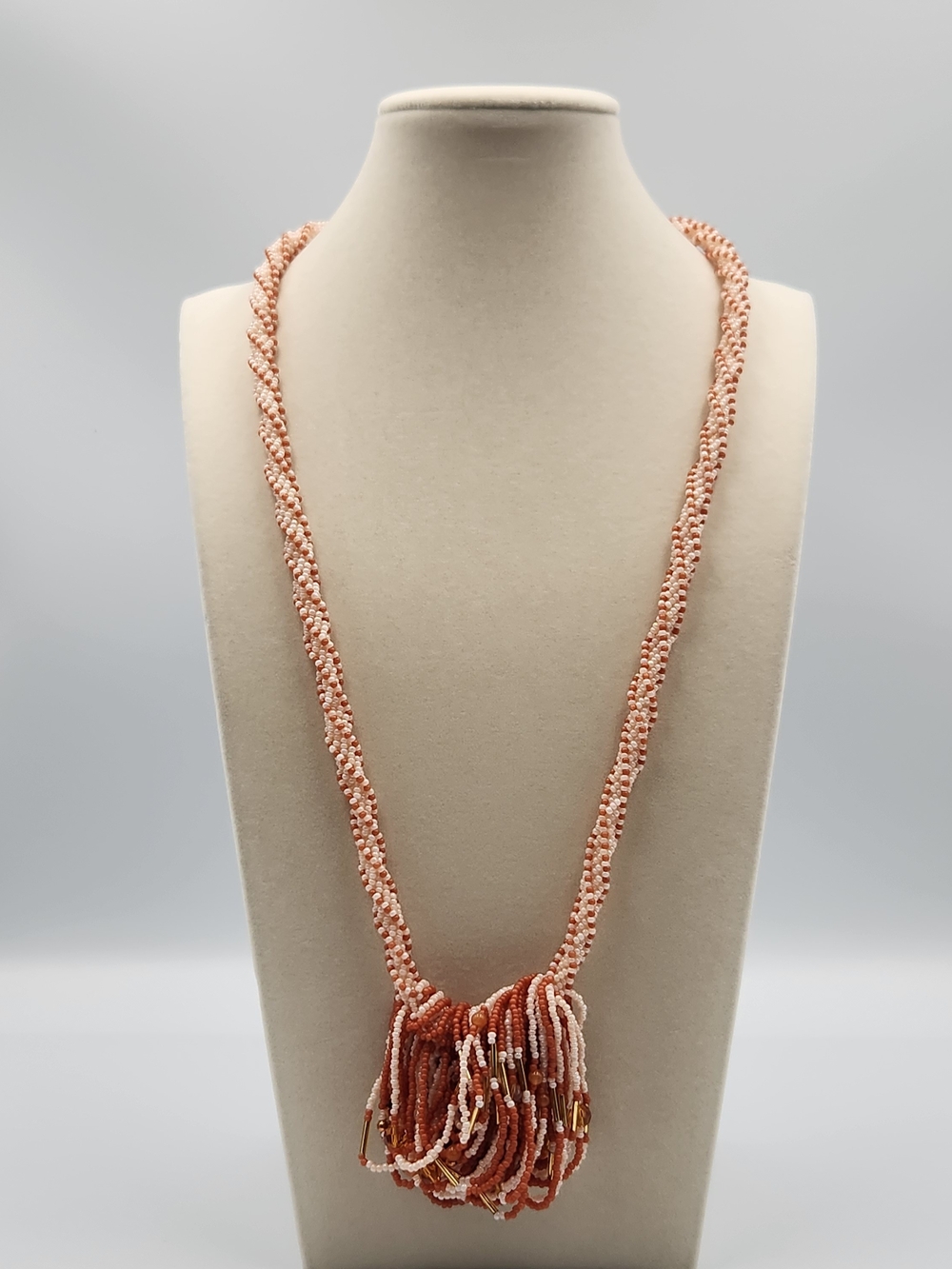 Peach Beaded Tassel Necklace - Women Jewelry